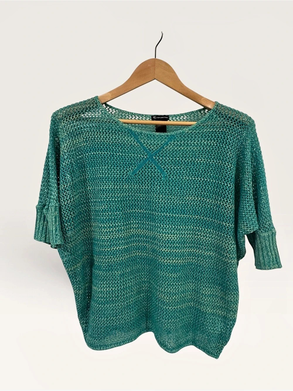 New Directions Open Knit Short Sleeve Top in Green Like New